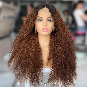 Kinky Curly Transparent Lace Front Wigs For Black Women,  1B30 Brown Brazilian Lace Wig 100% Human Hair Wigs